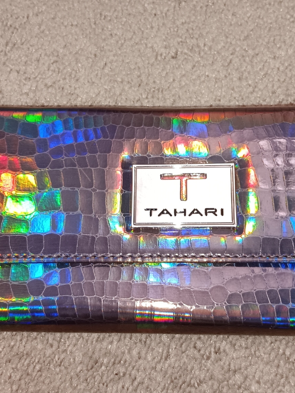 Tahari Iridescent Holographic Croc-Embossed Wallet - Purple
